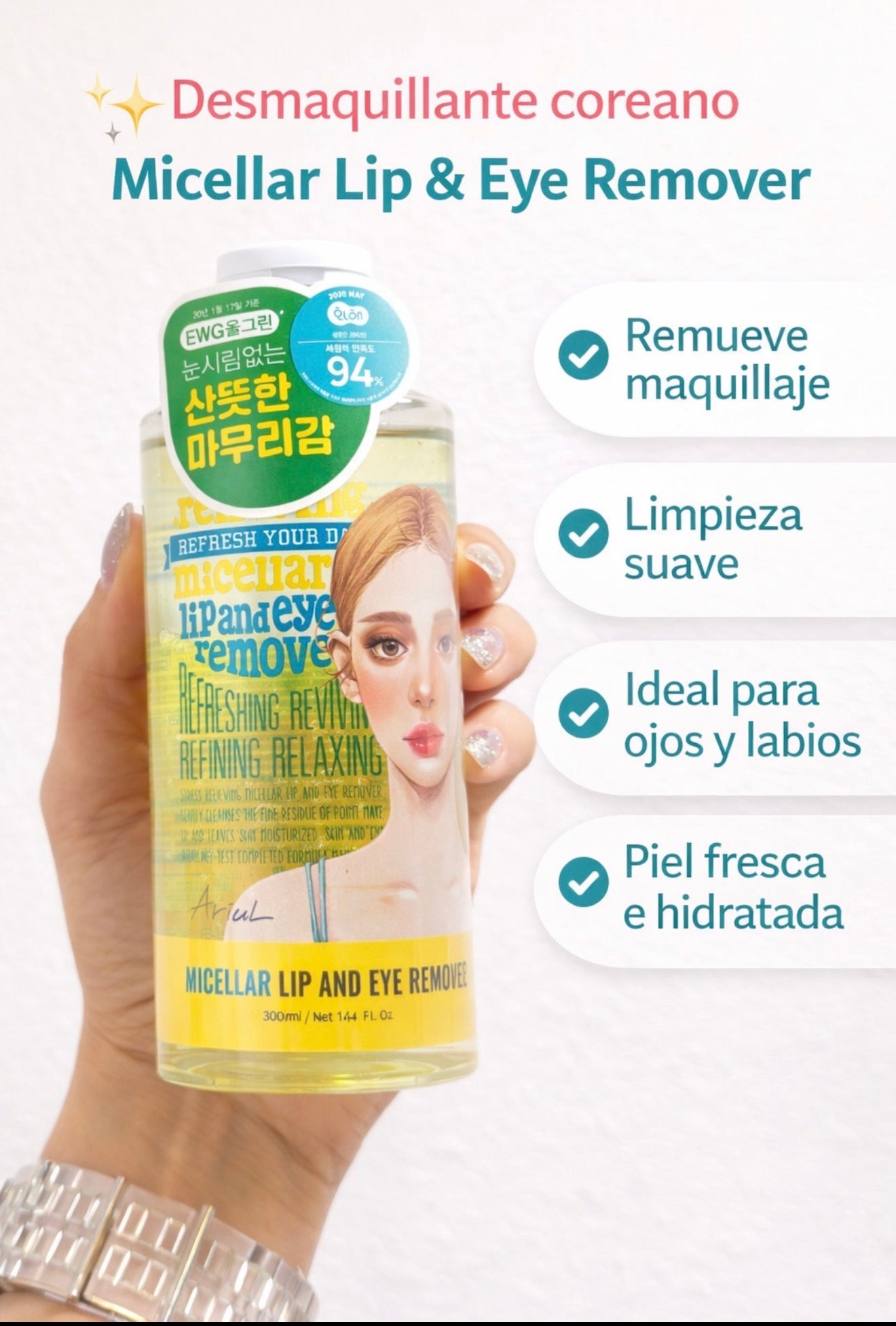 Ariul Micellar Lip & Eye Remover – Korean Makeup Remover for Eyes and Lips (300ml)
