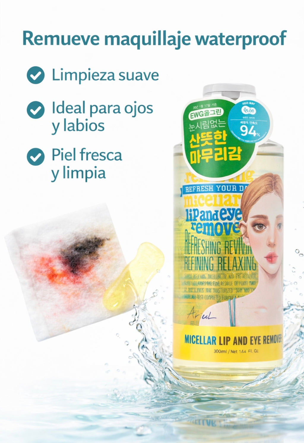 Ariul Micellar Lip & Eye Remover – Korean Makeup Remover for Eyes and Lips (300ml)