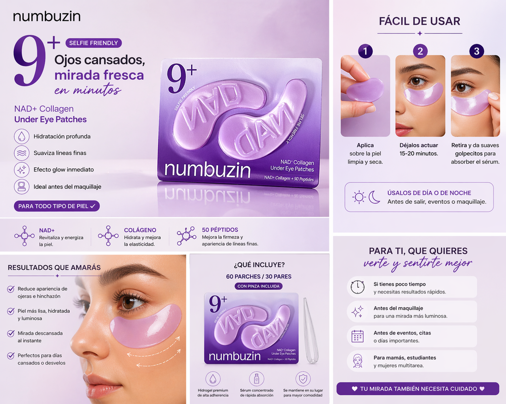 numbuzin No.9 NAD+ Collagen Eye Patches – Under Eye Hydrating & Depuffing 5 (unit)