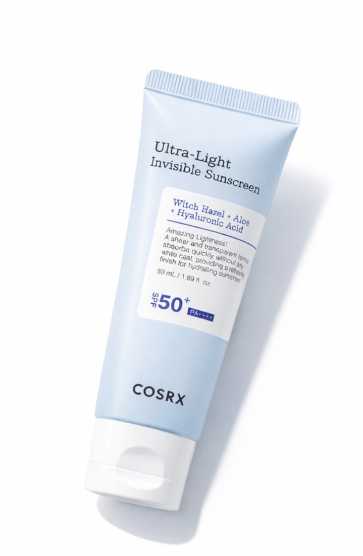 COSRX Korean Sunscreen SPF50+ Ultra Light Invisible Moisturizing, No White Cast, For All Skin Types