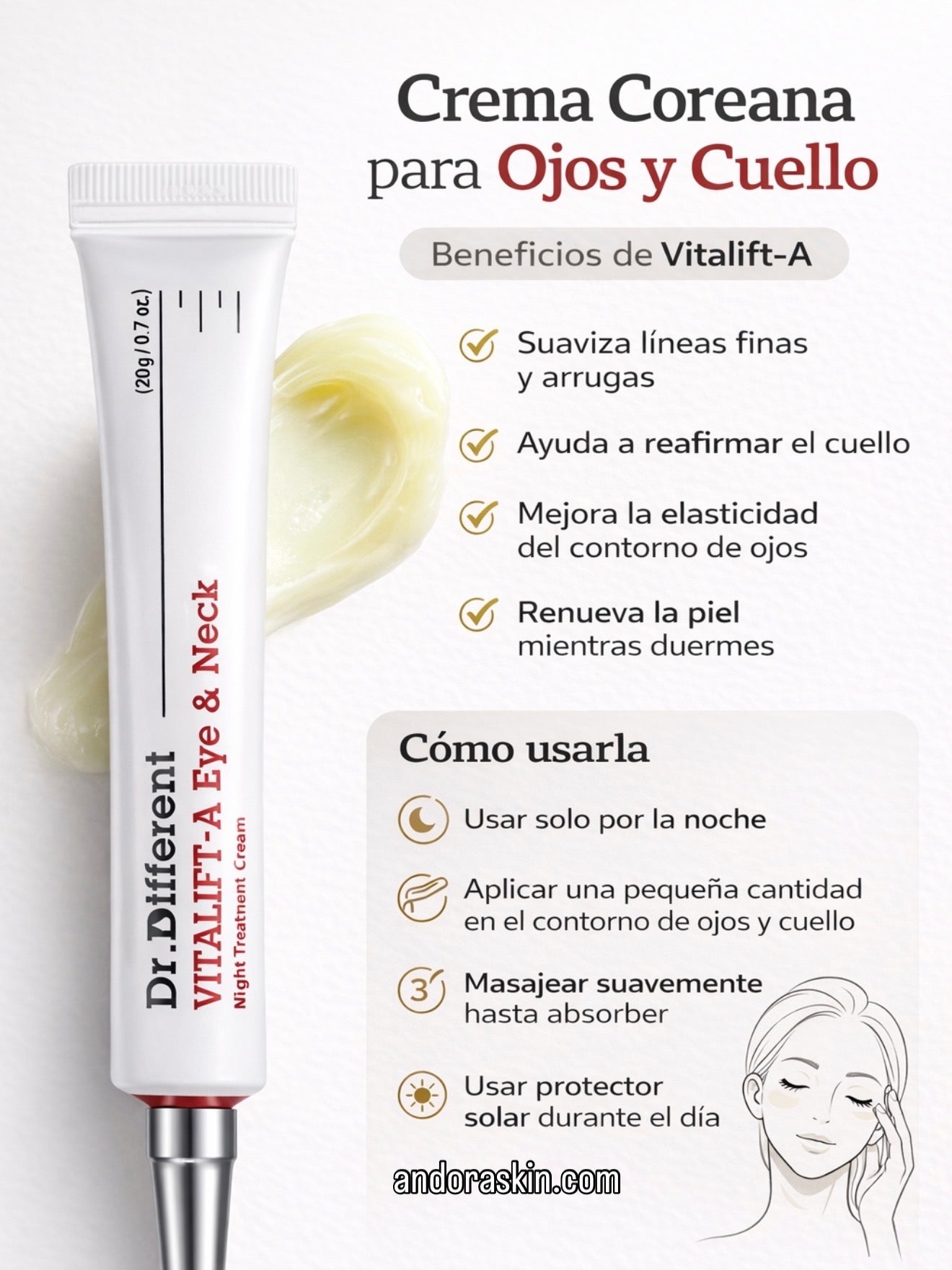 Dr. Different Vitalift-A Eye & Neck Night Cream – Anti-Aging Retinol Eye and Neck Cream