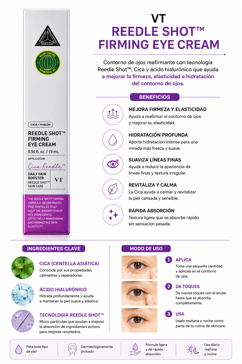 VT Reedle Shot Firming Eye Cream | Firming Eye Contour with Cica & Hyalon