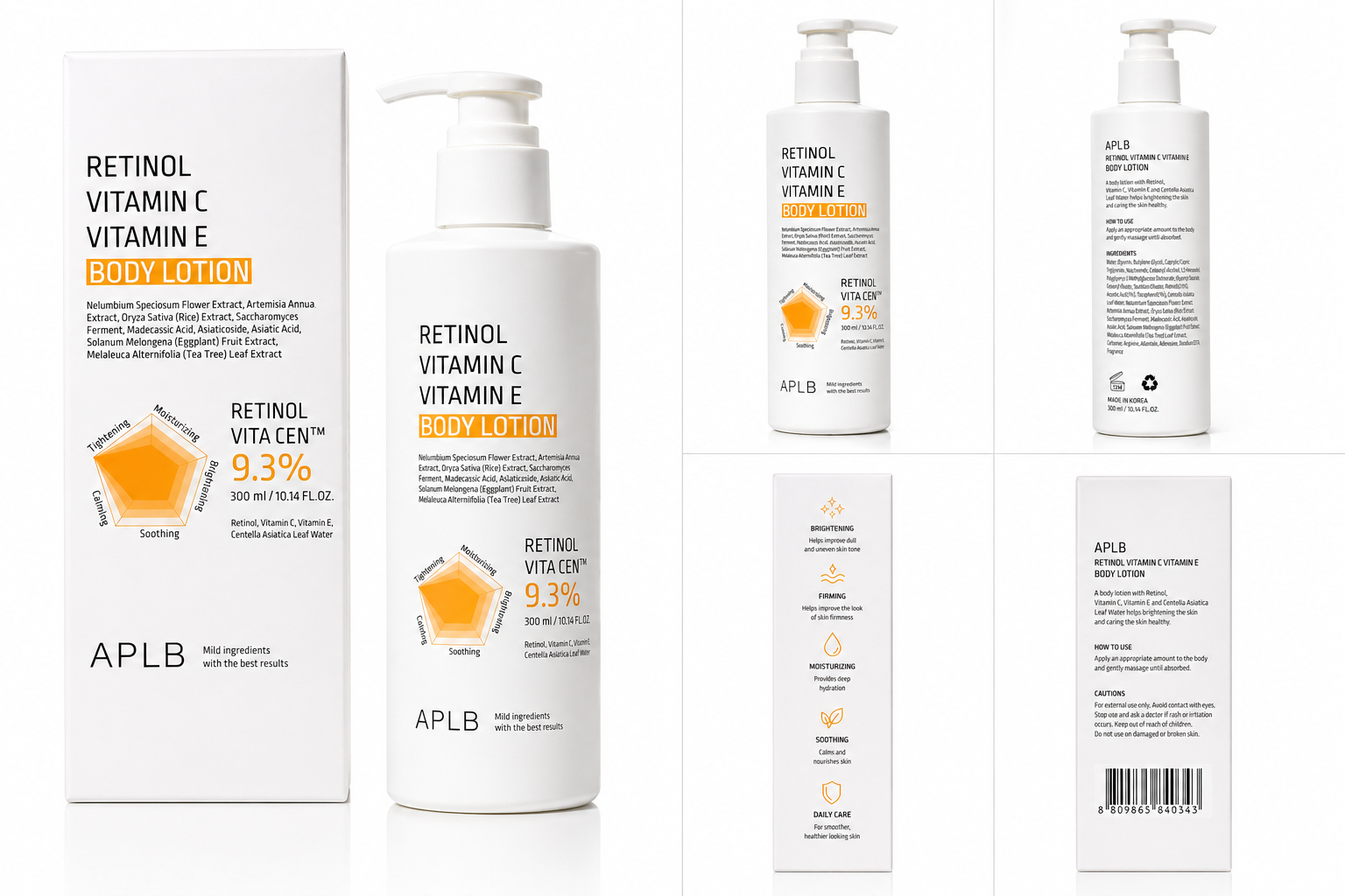 APLB Retinol Vitamin C Vitamin E Body Lotion 300ml | Brightening & Firming Korean Body Lotion