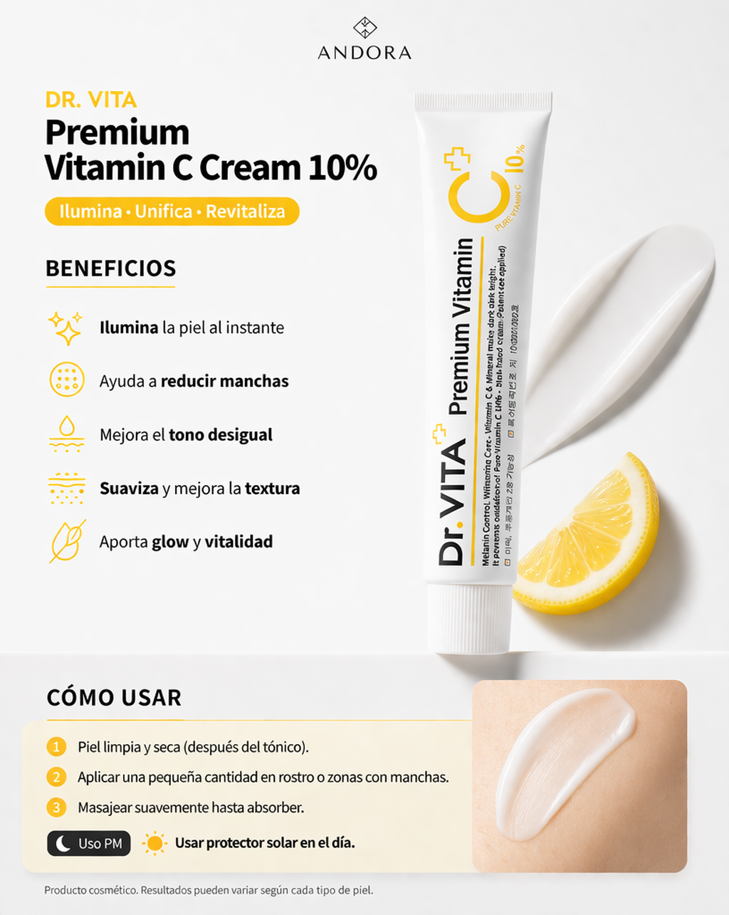 Dr. VITA Premium Vitamin C Cream 10% – Brightens, Reduces Dark Spots and Evens Skin Tone