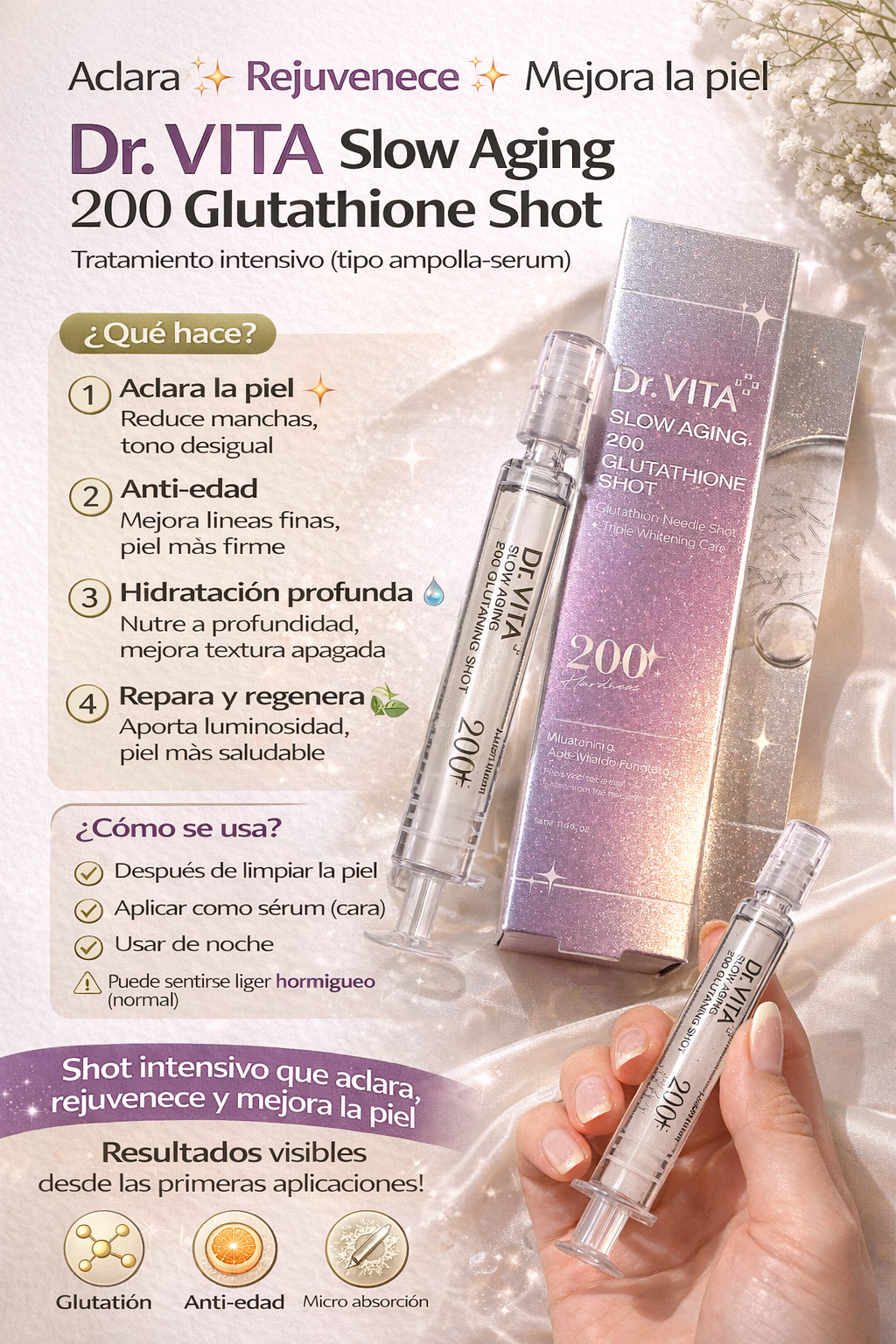 Glutathione 200+ Brightening Shot Serum – Lightens Dark Spots & Brightens Skin (Dr. VITA)