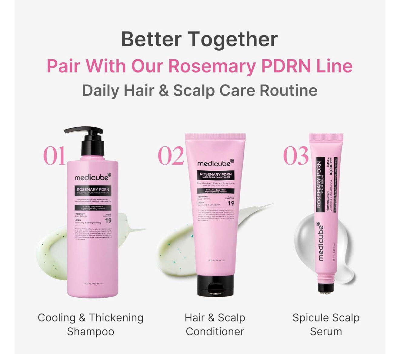Medicube Rosemary PDRN Hair Care Set – Shampoo + Conditioner + Scalp Serum (Volume & Strengthening)