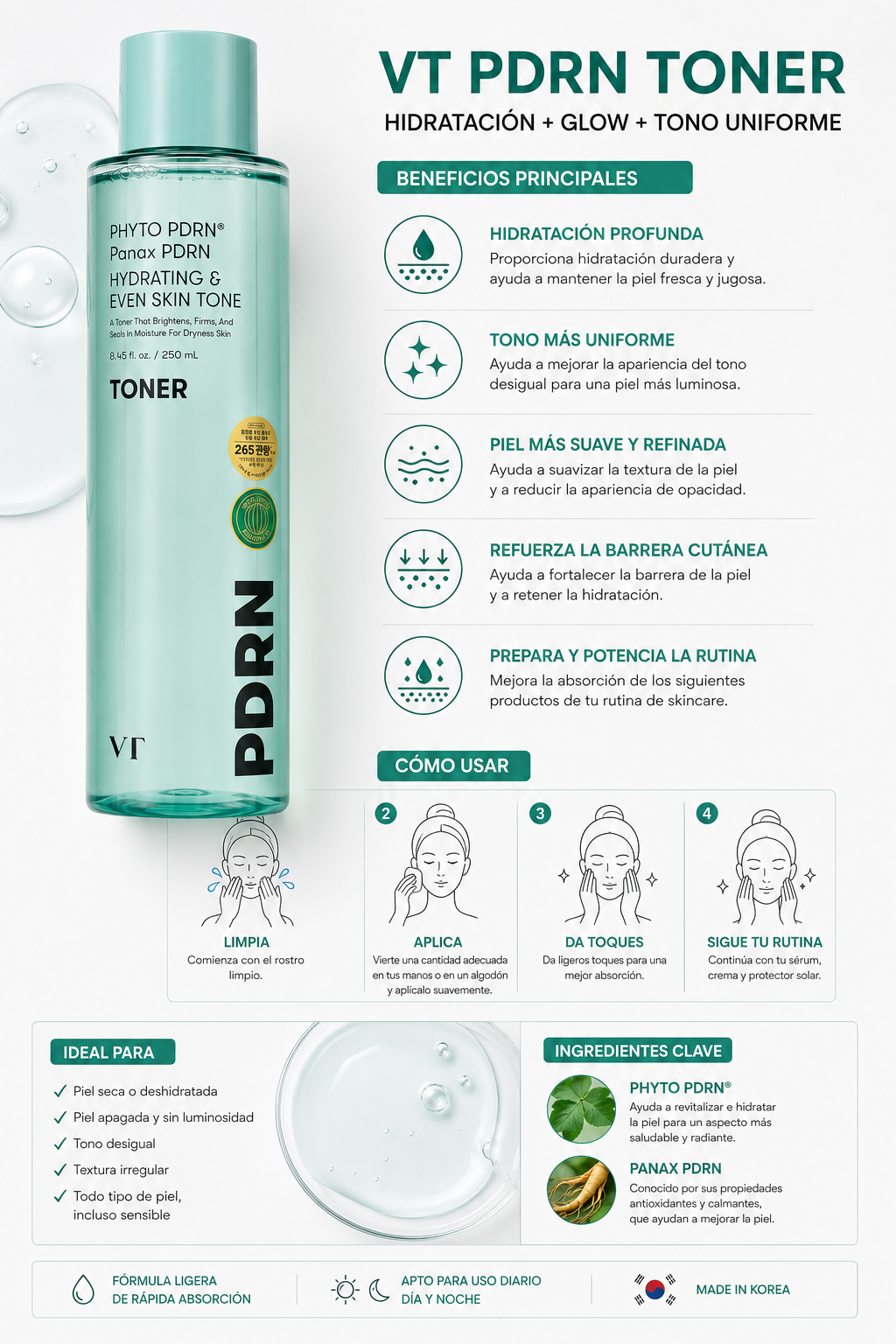 VT PDRN Toner – Korean Hydrating Toner for Glow and Even Skin Tone 250ml
