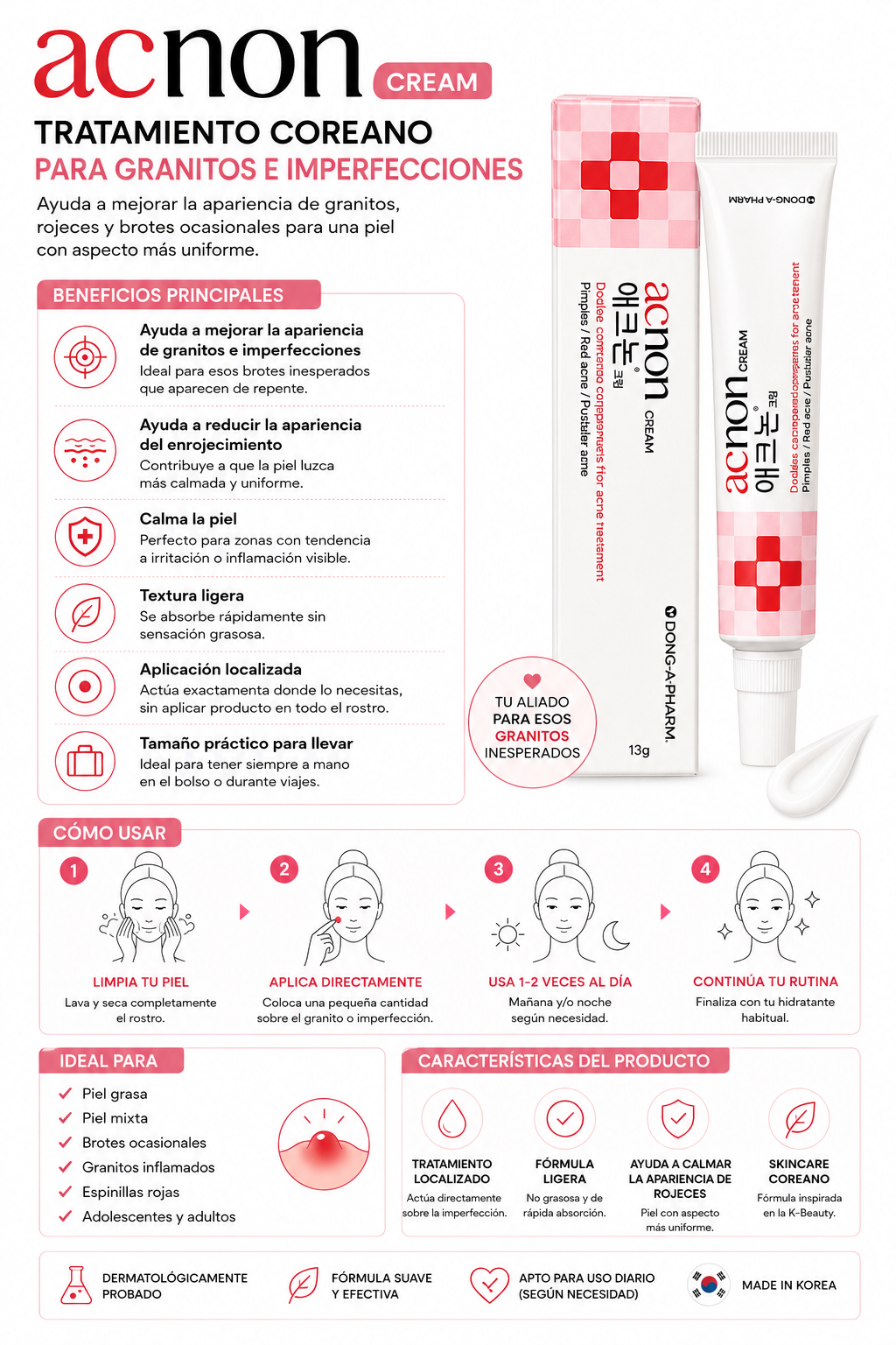 Acnon Cream Korean Acne Spot Treatment 13g | Targeted Blemish Care