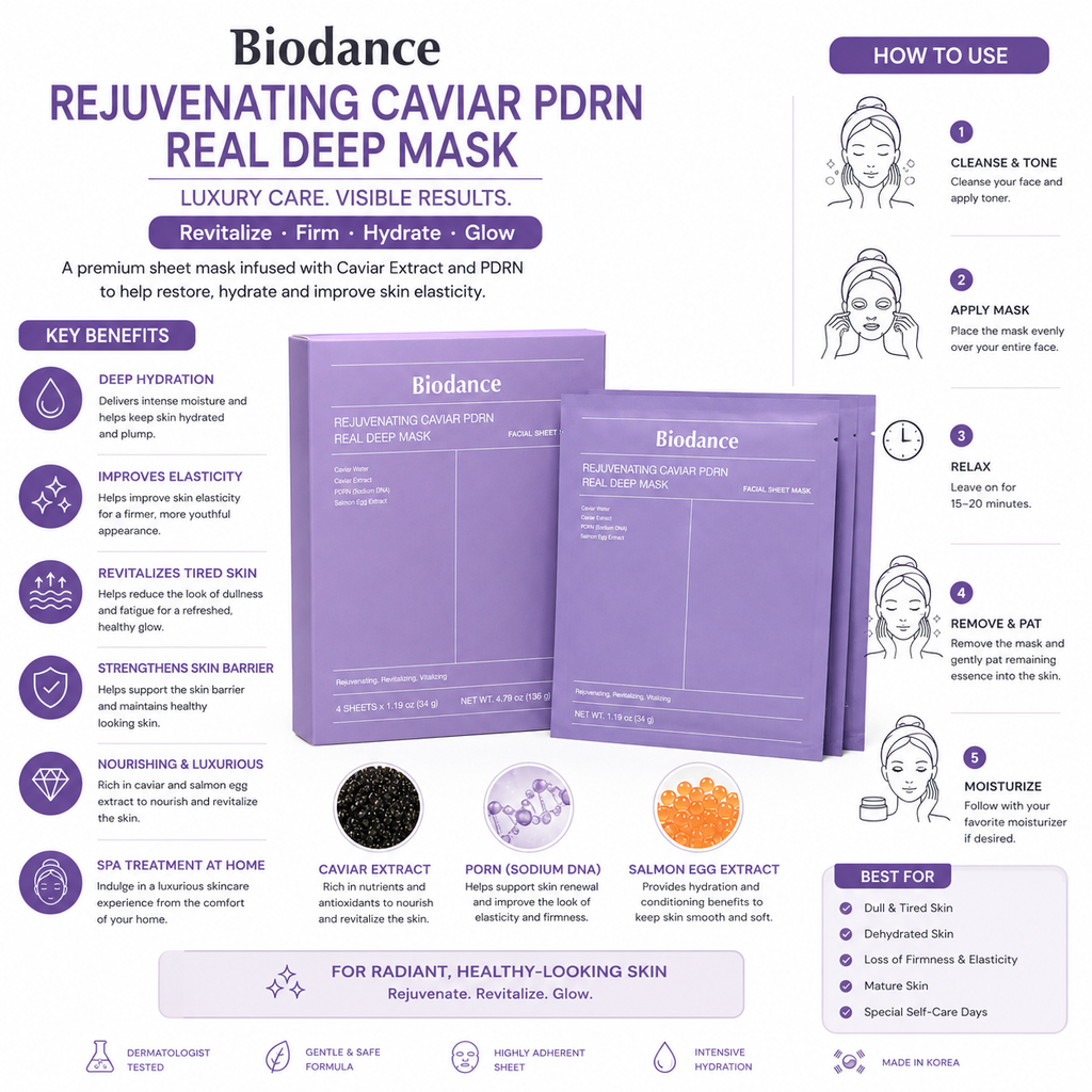 Biodance Rejuvenating Caviar PDRN Real Deep Mask | Firming & Revitalizing Sheet Mask |