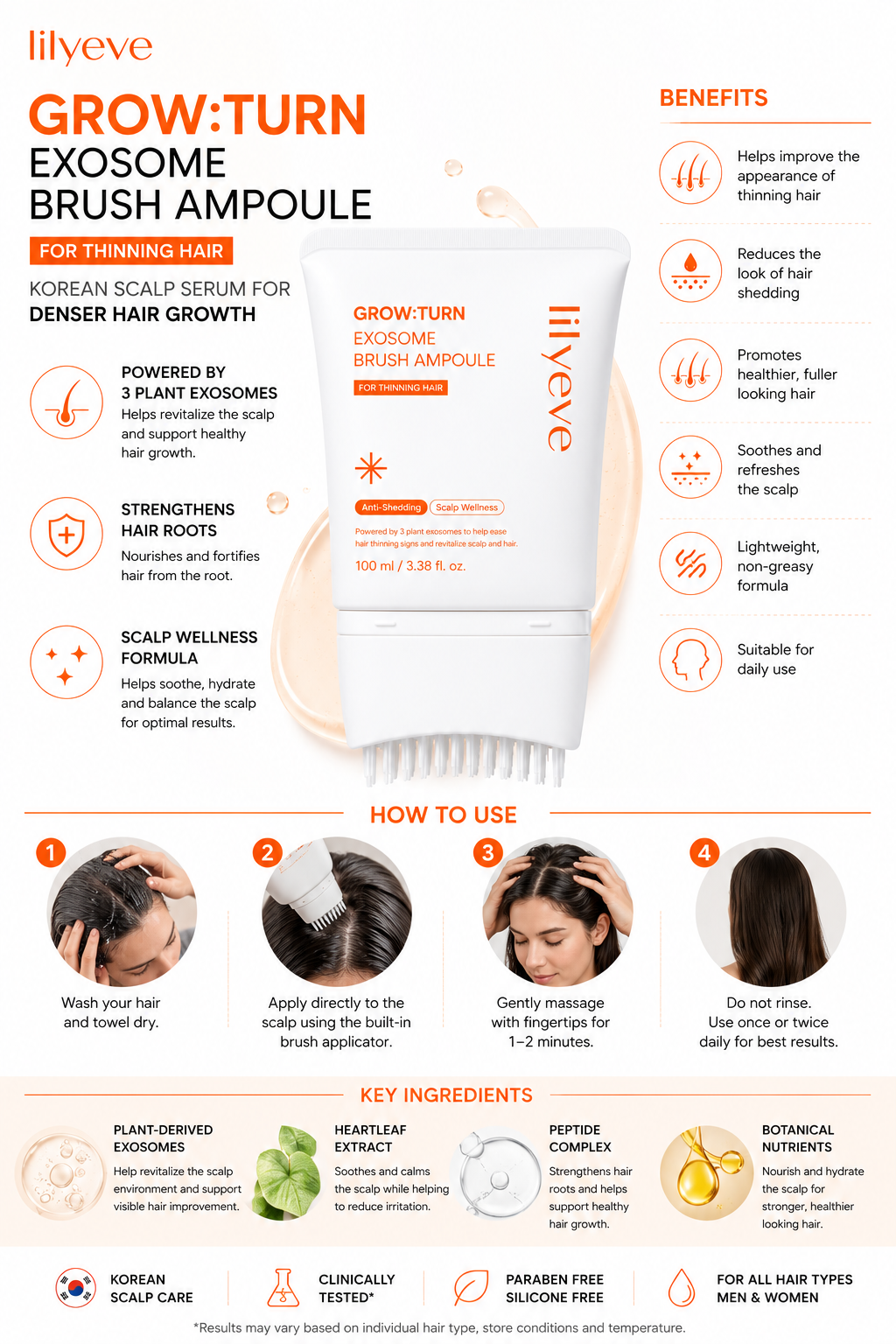 lilivele Grow:Turn Exosome Brush Ampoule | Scalp Treatment for Thinning Hair 100ml