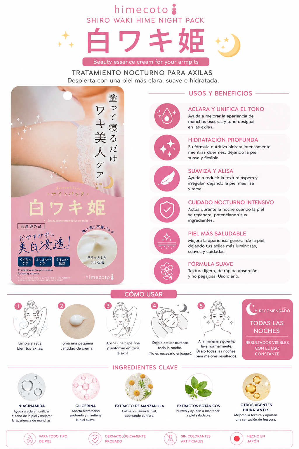 Himecoto Shiro Waki Hime Night Pack | Overnight Underarm Brightening Cream
