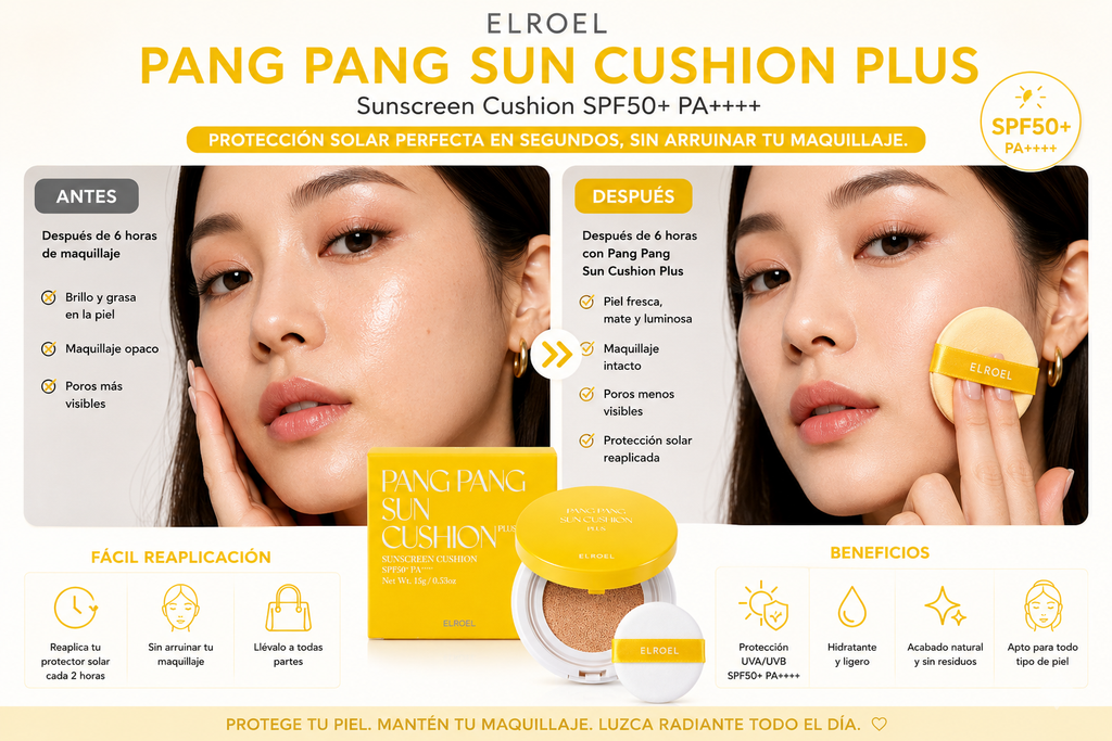 ELROEL Pang Pang Sun Cushion Plus SPF50+ PA++++ | Korean Sunscreen Cushion 15g