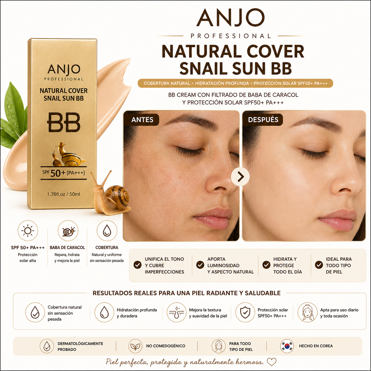 BB Cream con efecto piel perfecta SPF 50 (hidratante + cobertura)
