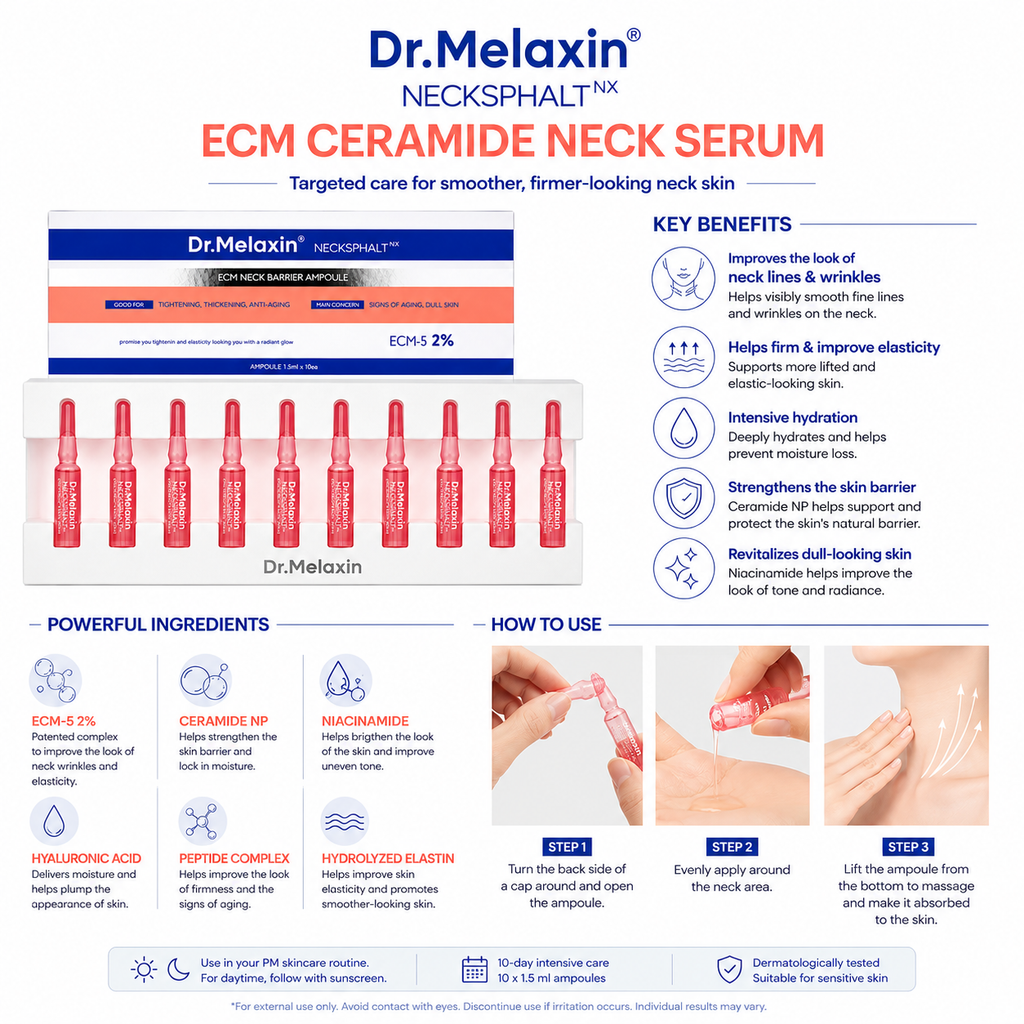 Dr. Melaxin Necksphalt NX ECM Ceramide Neck Serum – 10 Ampoules | Firming & Wrinkle Care