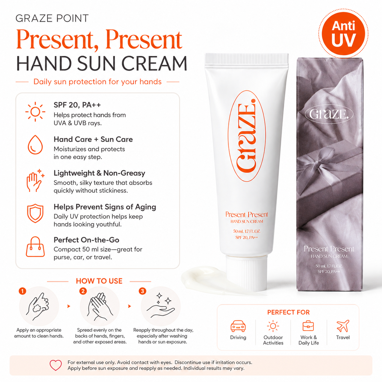 GRAZE POINT Present, Present Hand Sun Cream SPF20 PA++ – 50ml