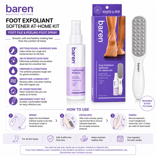 Baren Foot Exfoliant Softener At-Home Kit – Foot File & Peeling Foot Spray