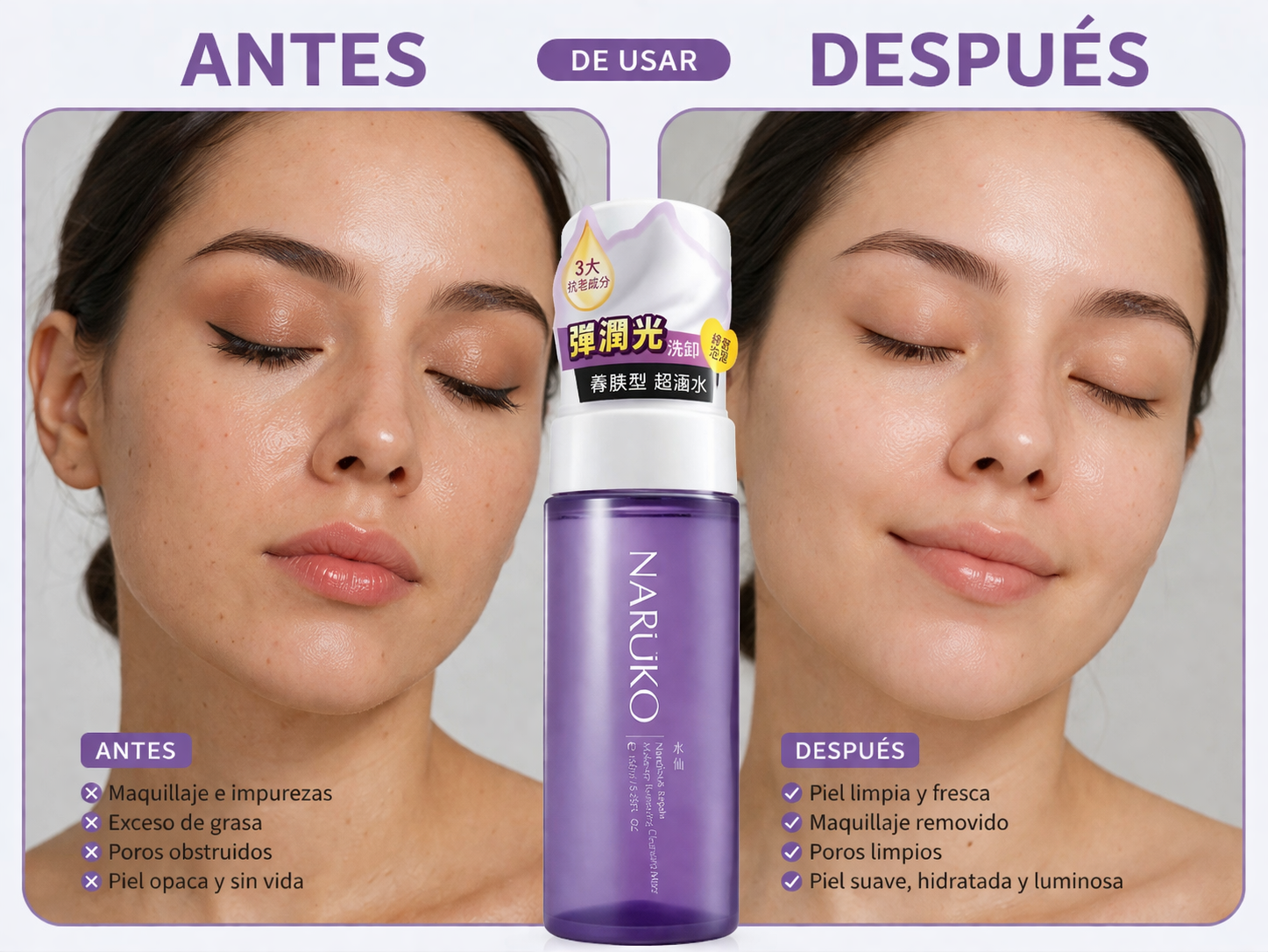 Naruko 2 in 1 Cleansing Mousse | Removes Makeup + Cleanses without Drying