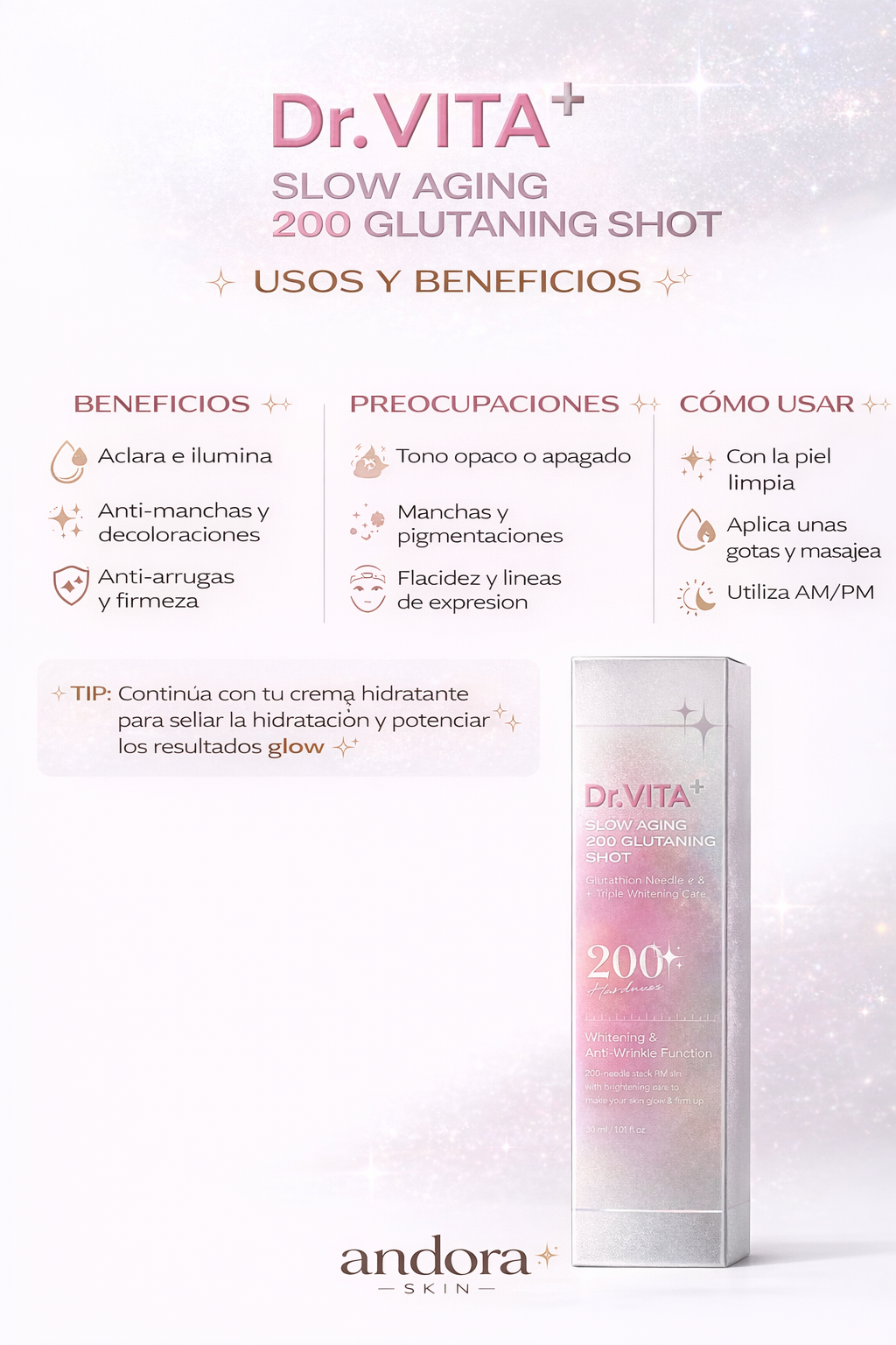 Dr. VITA+ 200 Glutaning Shot | Anti-Dark Spot and Anti-Wrinkle Serum with Glutathione