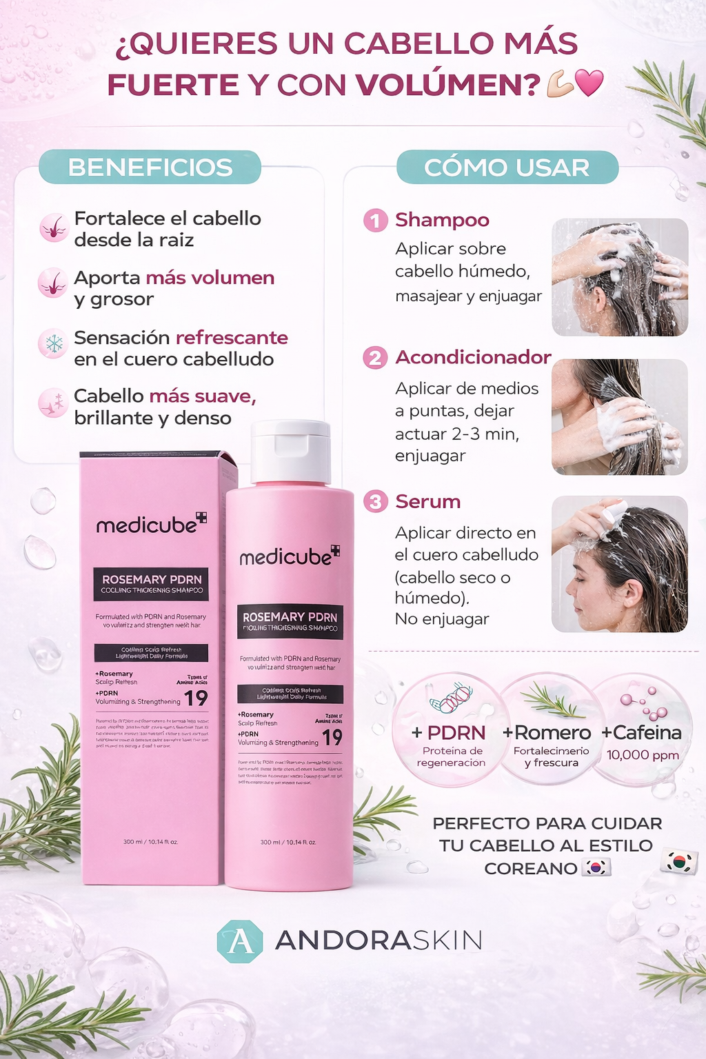 Medicube Rosemary PDRN Hair Care Set – Shampoo + Conditioner + Scalp Serum (Volume & Strengthening)