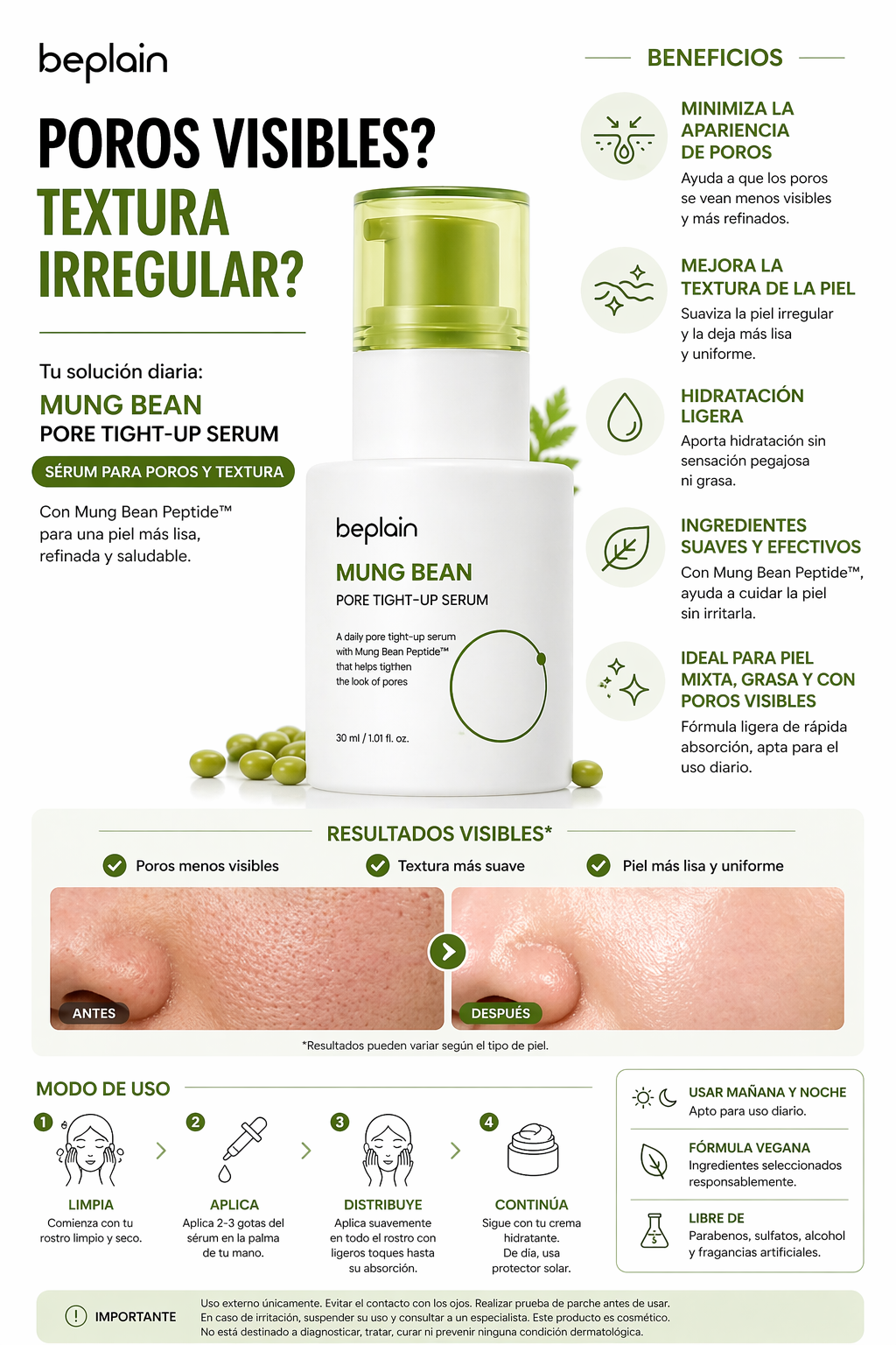 Korean Serum for Pores and Texture | Mung Bean Pore Tight-Up Serum – Beplain
