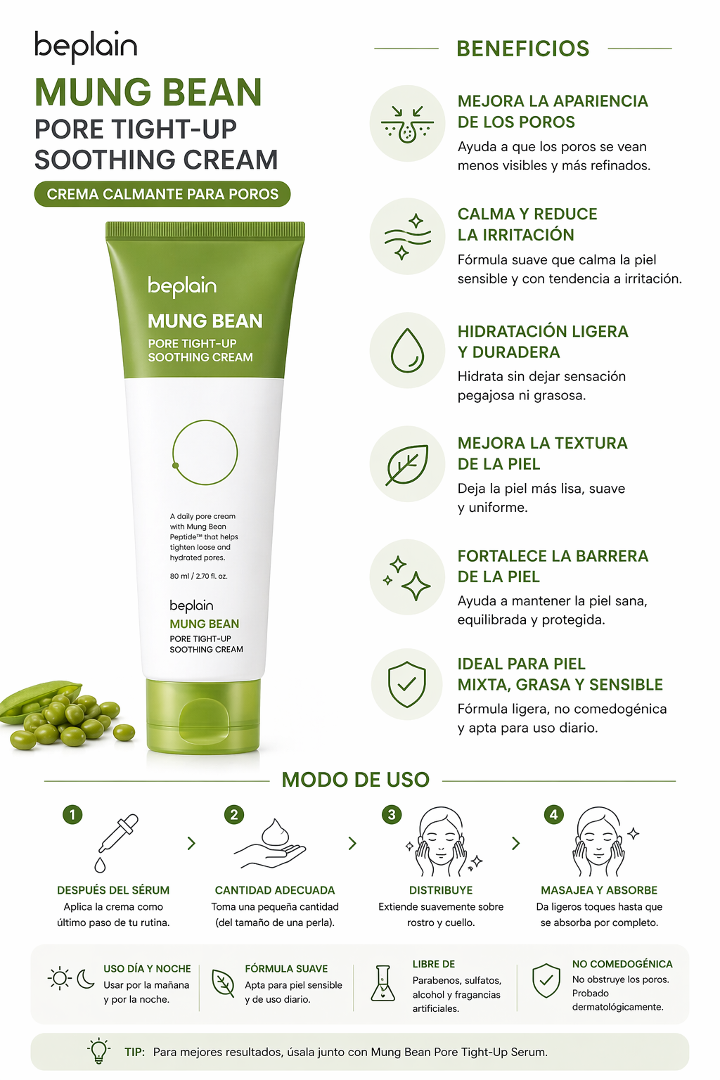 Pore Soothing Facial Cream | Mung Bean Pore Tight-Up Soothing Cream – Beplain