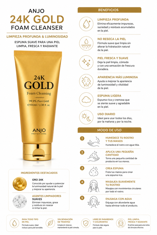 ANJO 24K Gold Foam Cleanser – Gentle Brightening Face Wash (100ml)
