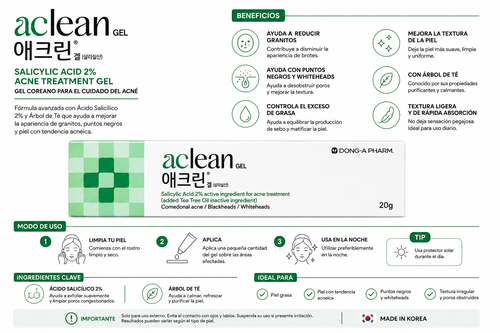 Aclean Gel Salicylic Acid Acne Treatment | Korean Gel for Acne and Blackheads
